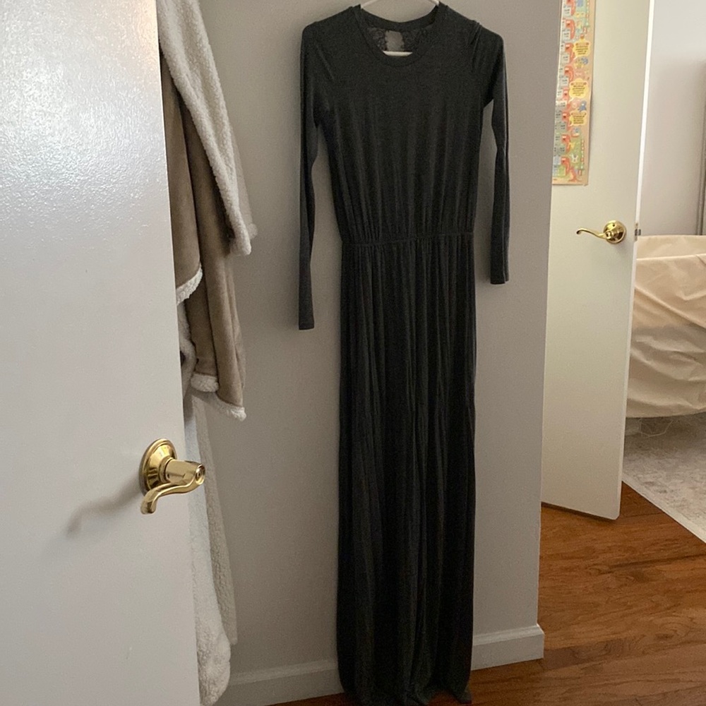 Brand new gray BCBG Generation long sleeve  dress with lace open back